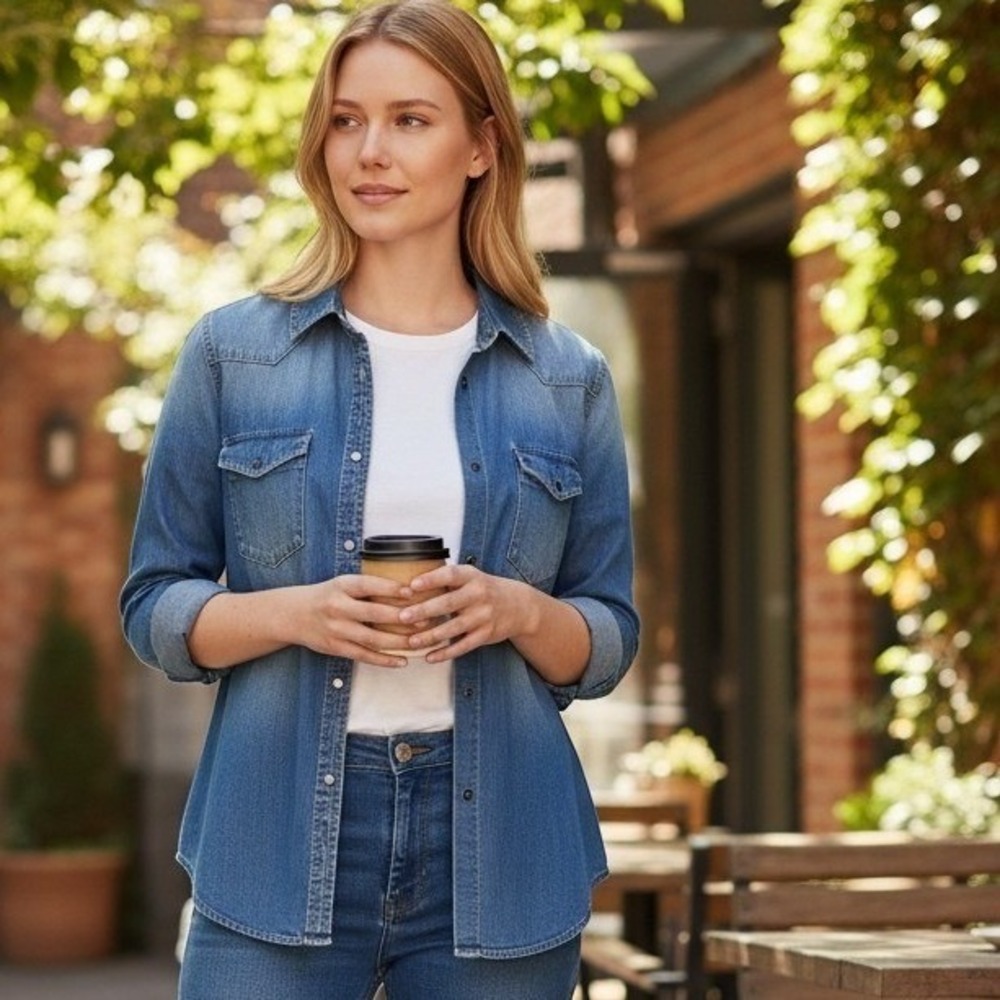 GAP Medium Blue Western Style Denim Button-Up Shirt